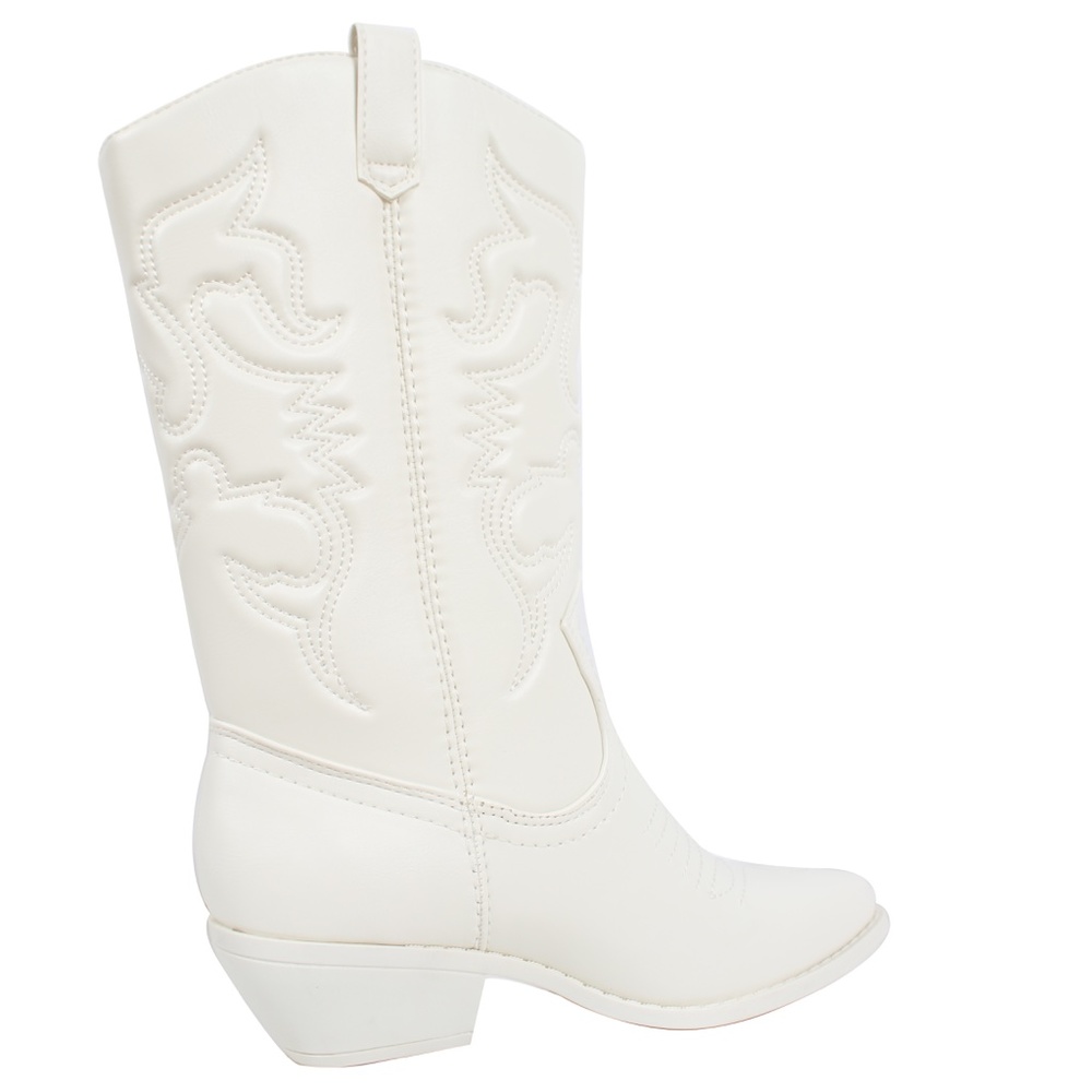 White Faux Leather Cowboy  Pull On Boot - Picture 4 of 7